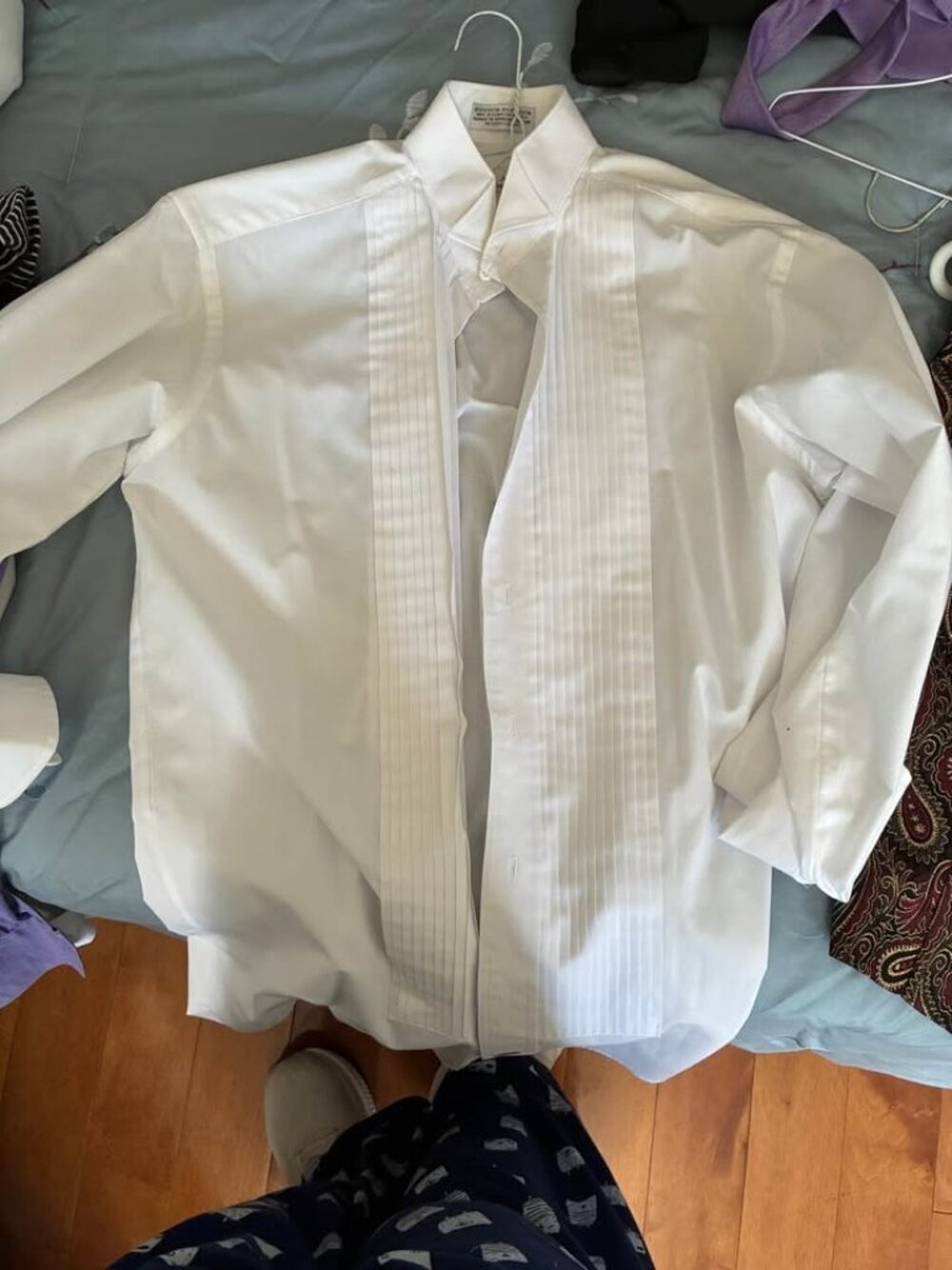 Neil Allyn White Tuxedo Dress Shirt Pleated Front Formal 30/31 Small